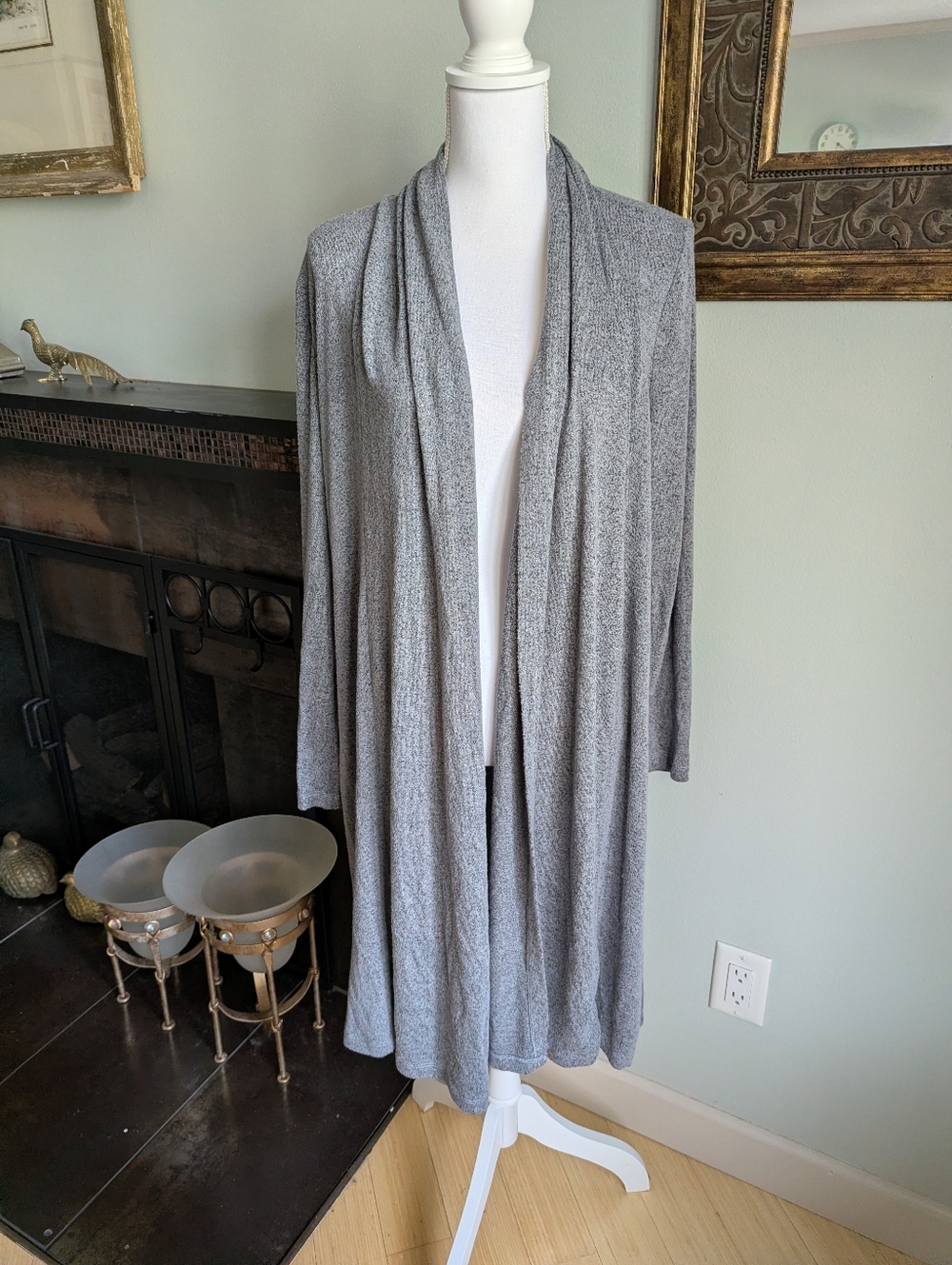 Soft Surroundings Womens Small Grey  Open Front Long Duster Cardigan Stretch